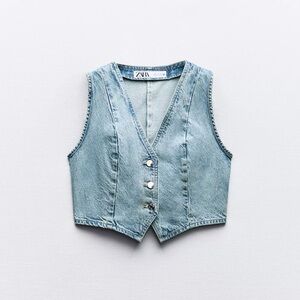 NWOT ZARA Light Blue Denim Button Vest